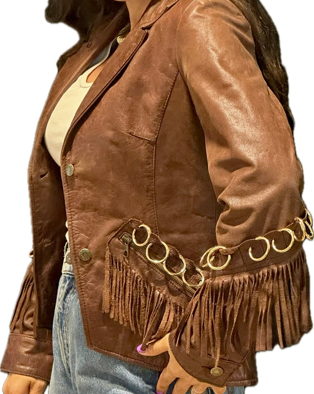 BLAZER EN CUIR MARRON ANNEAUX