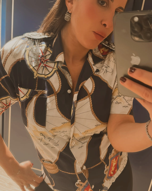 Chemisier Gucci vintage customisé – Motif marin (Taille unique)