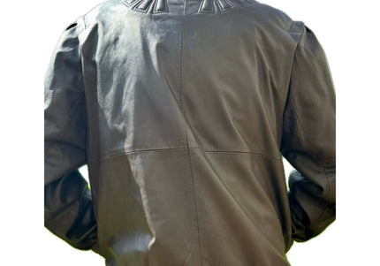 BLOUSON EN CUIR MARRON ANNEAUX