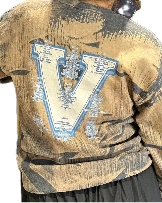 Sweat vintage customisé – Tie & dye beige et noir – Taille unique