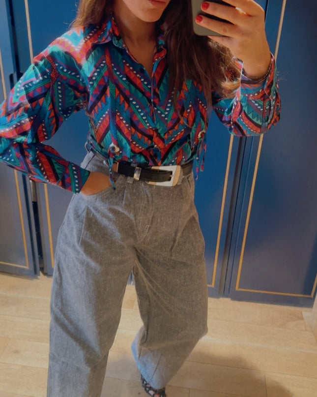 Chemise vintage graphique – Pièce unique customisée