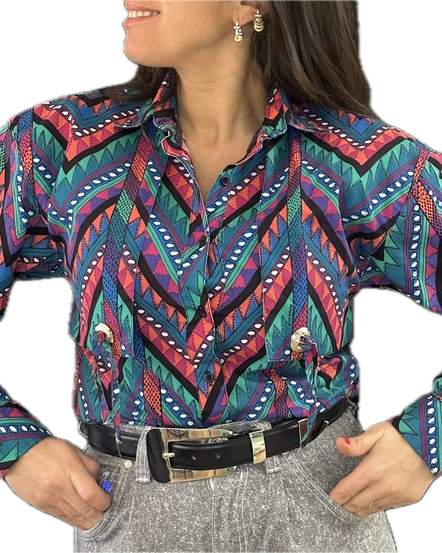 Chemise vintage graphique – Pièce unique customisée