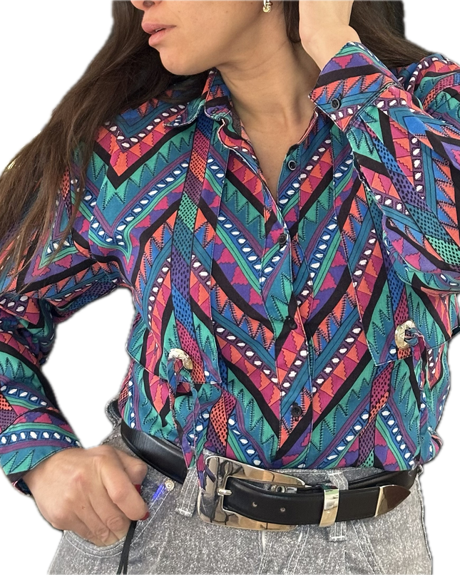 Chemise vintage graphique – Pièce unique customisée