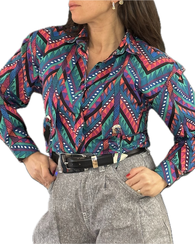 Chemise vintage graphique – Pièce unique customisée