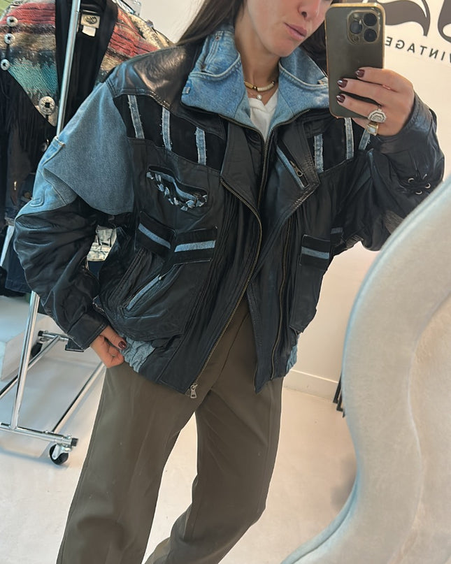 Blouson patchwork cuir & jean