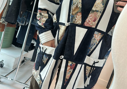Manteau long en cuir vintage patchwork