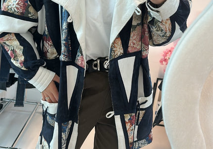 Manteau long en cuir vintage patchwork